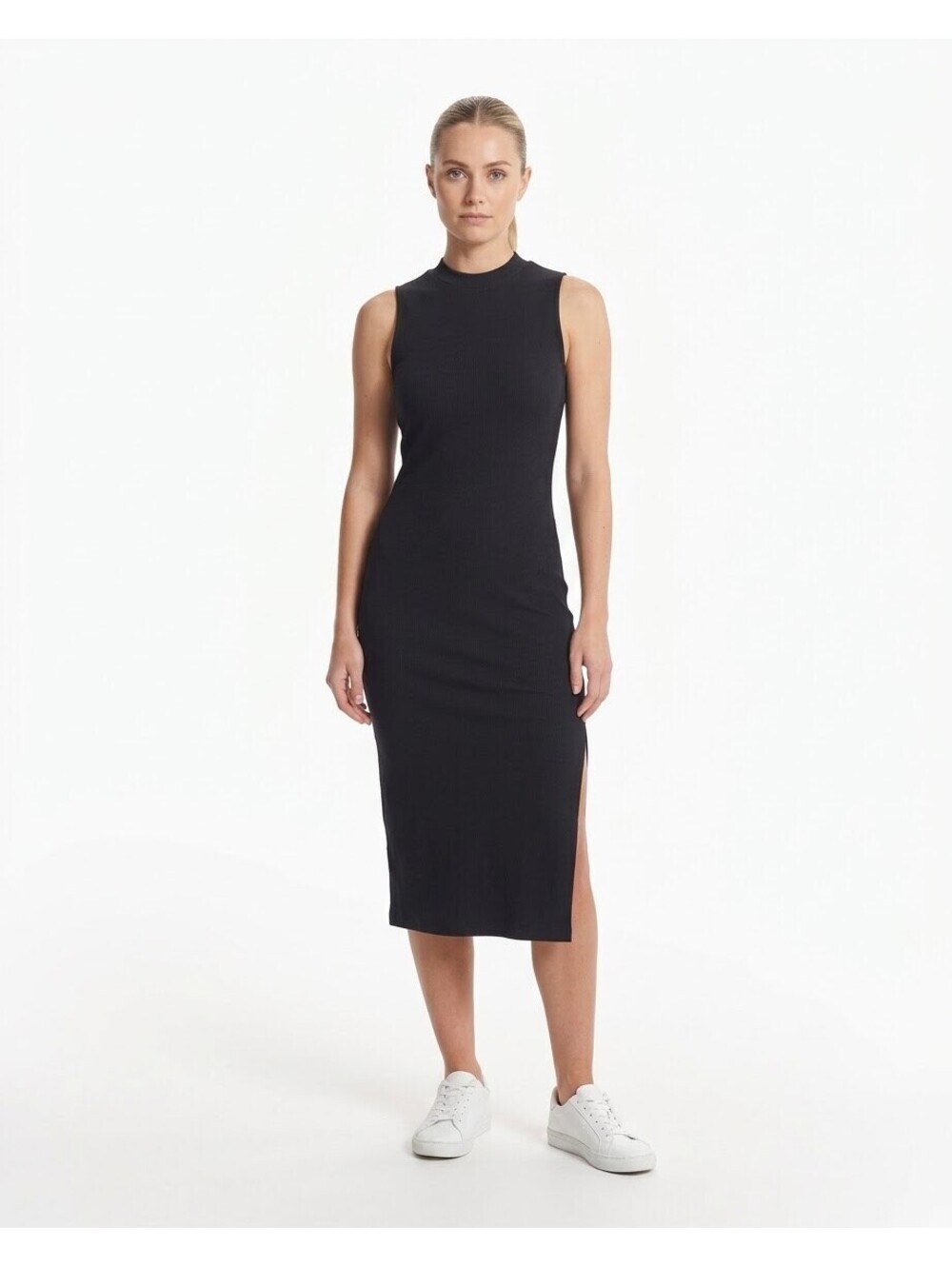 Vuori Black Pose Sands Ribbed Sleeveless Midi Dress Size Medium